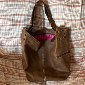 Roots Brown Leather Hono Tote with special edition Pink Interior